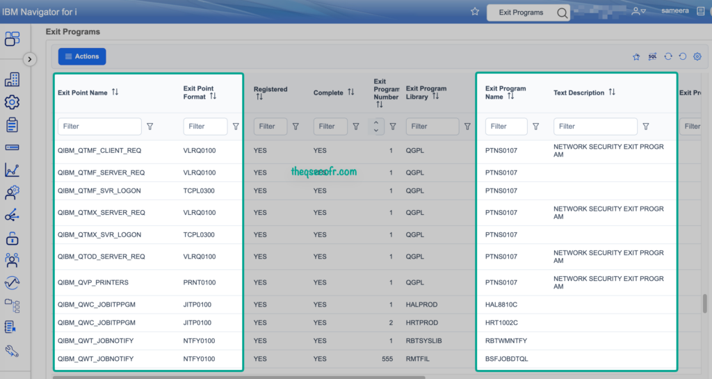 Access Exit Points from IBM Navigator for i